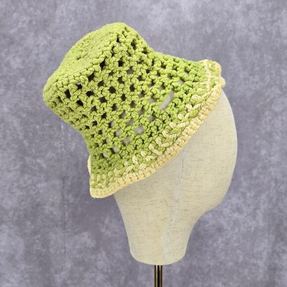 Green Top Crochet Knit Bucket Cap Hat Fun Vintage Y2K Funky Beanie - Picture 1 of 5
